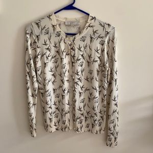 Loft Beige Floral Wildflowers Button Front Cardigan Small